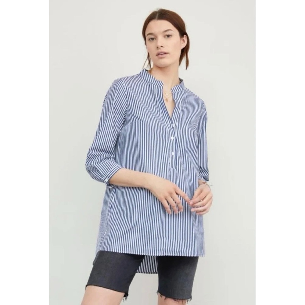 Harshman Derrington Striped Cotton Tunic Shirt Dress Mini Blue White Striped